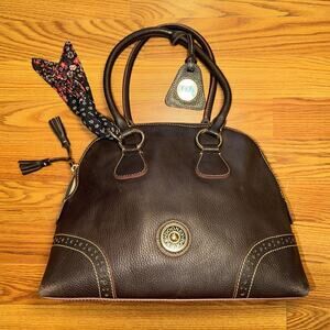 Dooney Bourke Medium Domed Satchel Brown T'moro Pebble Leather Purse